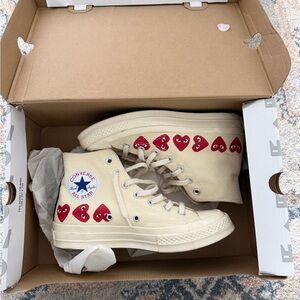 Converse Cream High Top Sneakers with Red Heart Graphic